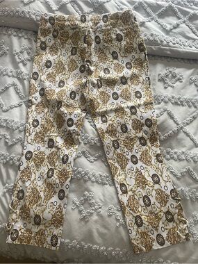 Insight White Pants with Gold and Brown Baroque Print